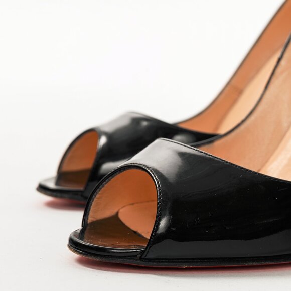 Christian Louboutin Yoyo 100 Black Patent Calf Leather Peep-Toe Pumps - Picture 7 of 9